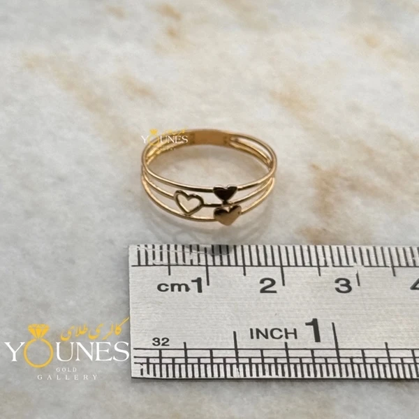 تصویر دوم انگشتر سه قلب سه لاین طلا